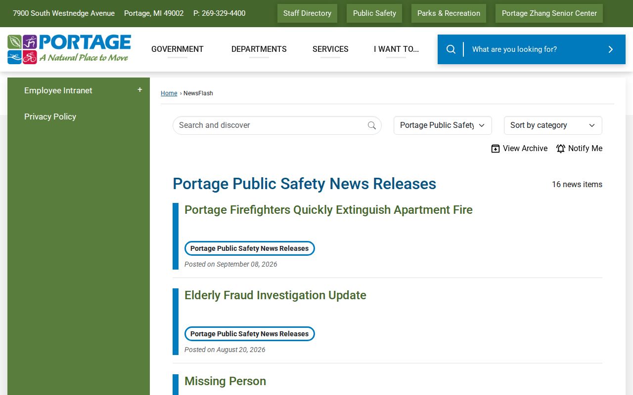 Portage recent arrests and public safety news release channel